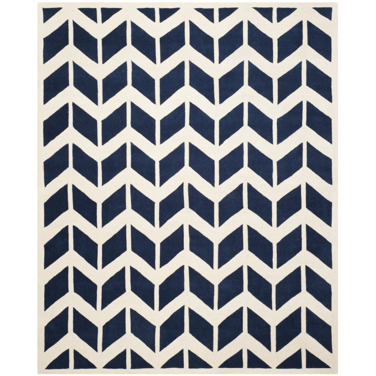 Ivory and Dark Blue Hand-Tufted Wool Square Rug, 5' x 5'