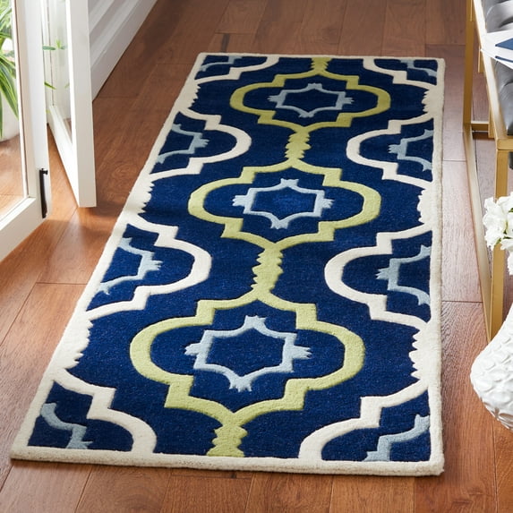 SAFAVIEH Chatham Dylan Geometric Wool Runner Rug, Dark Blue/Multi, 2'3" x 11'