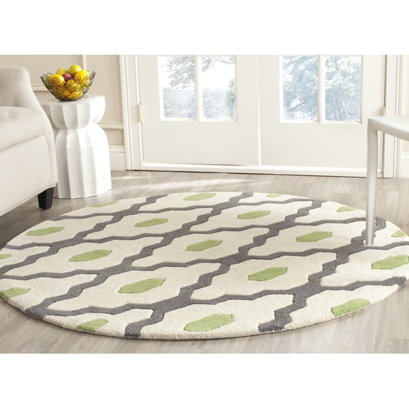SAFAVIEH Chatham Wystan Geometric Wool Area Rug, Dark Gray/Ivory, 5' x 5' Round
