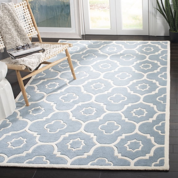 SAFAVIEH Chatham Diego Geometric Wool Area Rug, Blue/Ivory, 2' x 3'