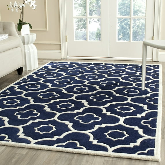 SAFAVIEH Chatham Diego Geometric Wool Area Rug, Dark Blue/Ivory, 7' x 7' Square