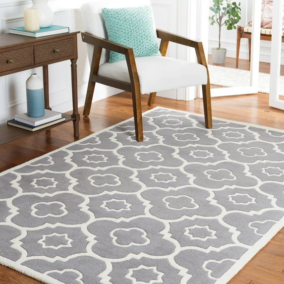 SAFAVIEH Chatham Diego Geometric Wool Area Rug, Dark Gray/Ivory, 3' x 3' Square