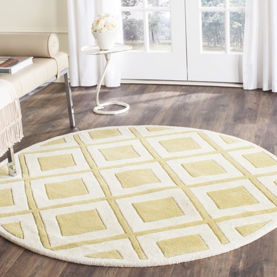 SAFAVIEH Chatham Kestrel Geometric Wool Area Rug, Gold/Ivory, 5' x 5' Round