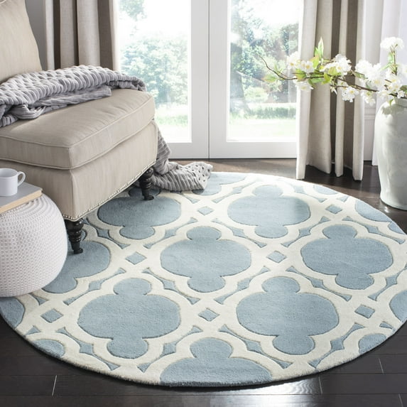 SAFAVIEH Chatham Karina Geometric Wool Area Rug, Blue/Ivory, 5' x 5' Round