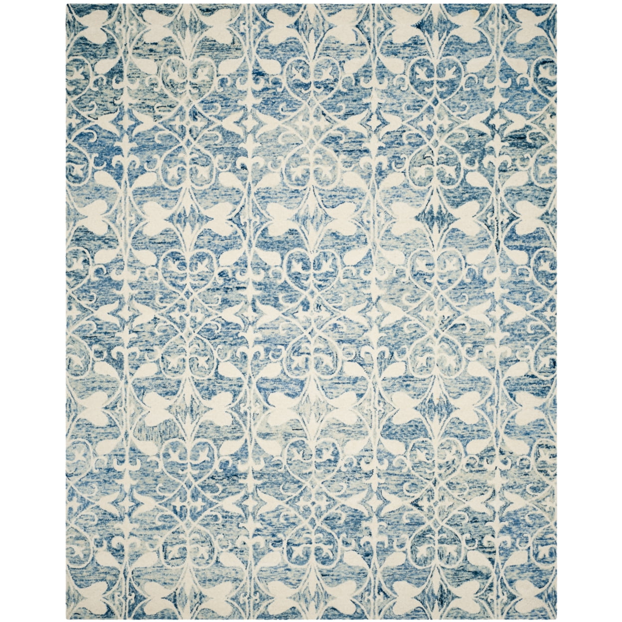 Ivory and Dark Blue Hand-Tufted Wool Runner Rug, 2'-3" x 7'