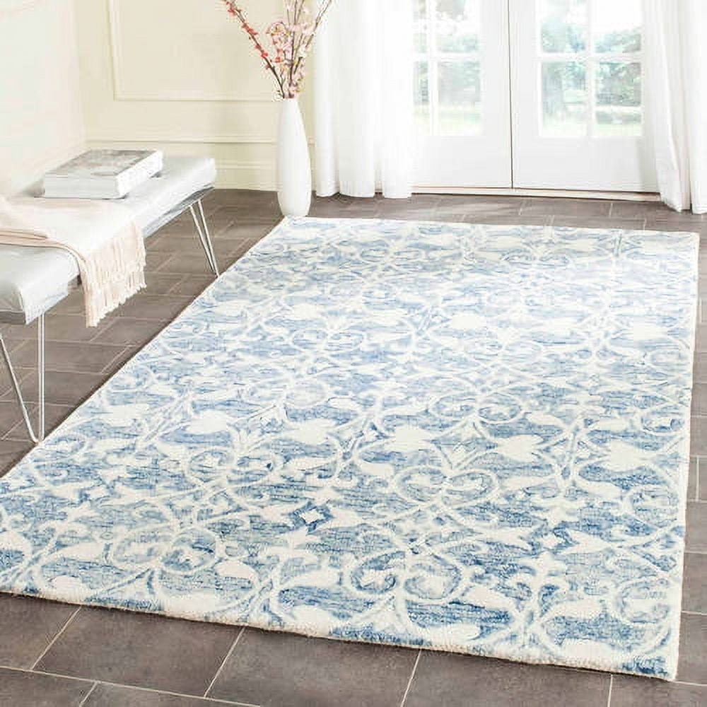 Ivory and Dark Blue Hand-Tufted Wool Runner Rug, 2'-3" x 7'