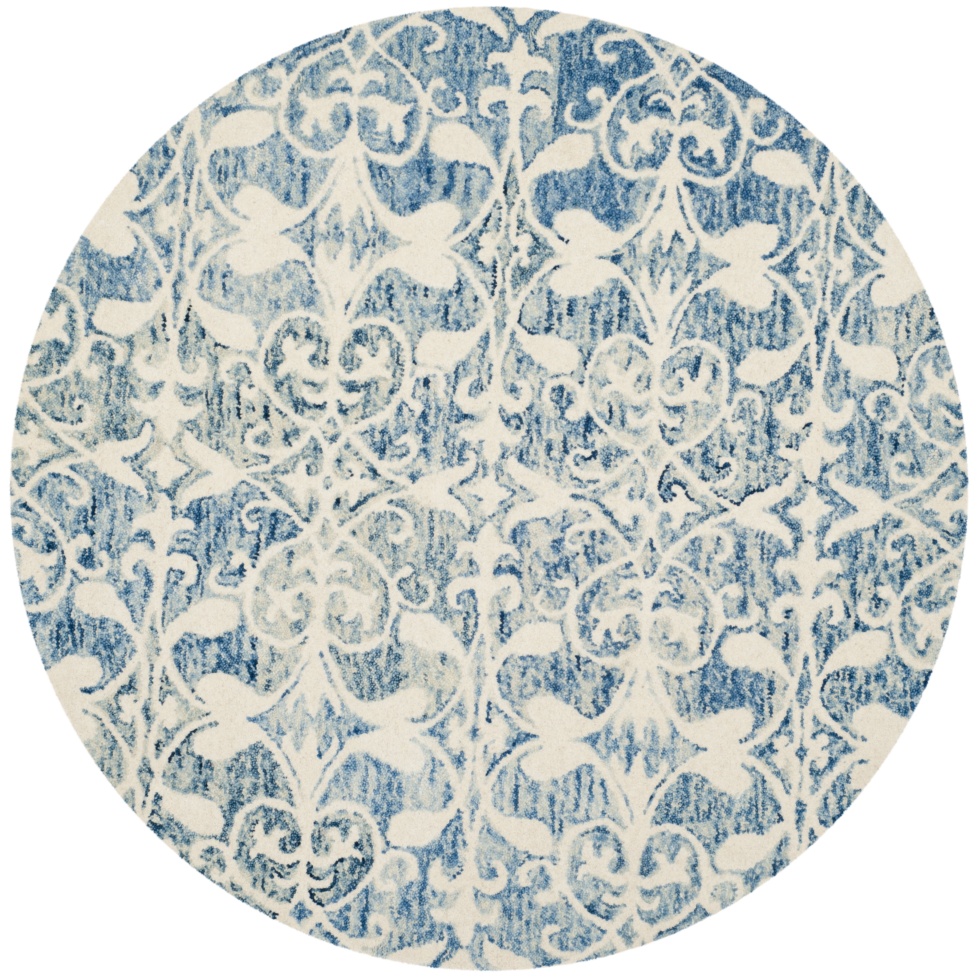 Hand-Tufted Dark Blue and Ivory Round Wool Rug