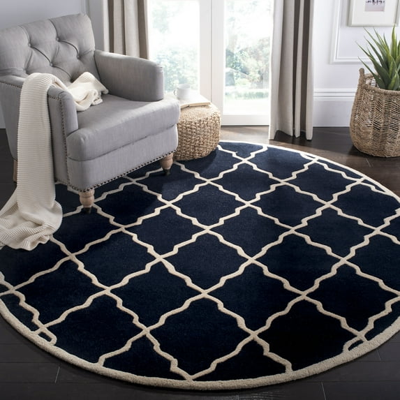 SAFAVIEH Chatham Clinton Geometric Wool Area Rug, Dark Blue, 7' x 7' Round
