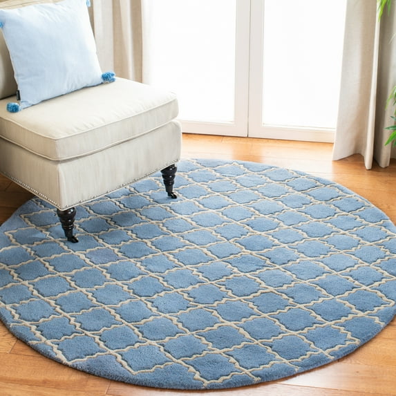SAFAVIEH Chatham Dennis Geometric Wool Area Rug, Blue Gray, 7' x 7' Round