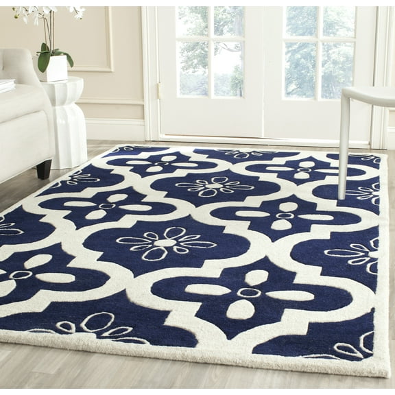 SAFAVIEH Chatham Derrick Geometric Wool Area Rug, Dark Blue/Ivory, 2' x 3'