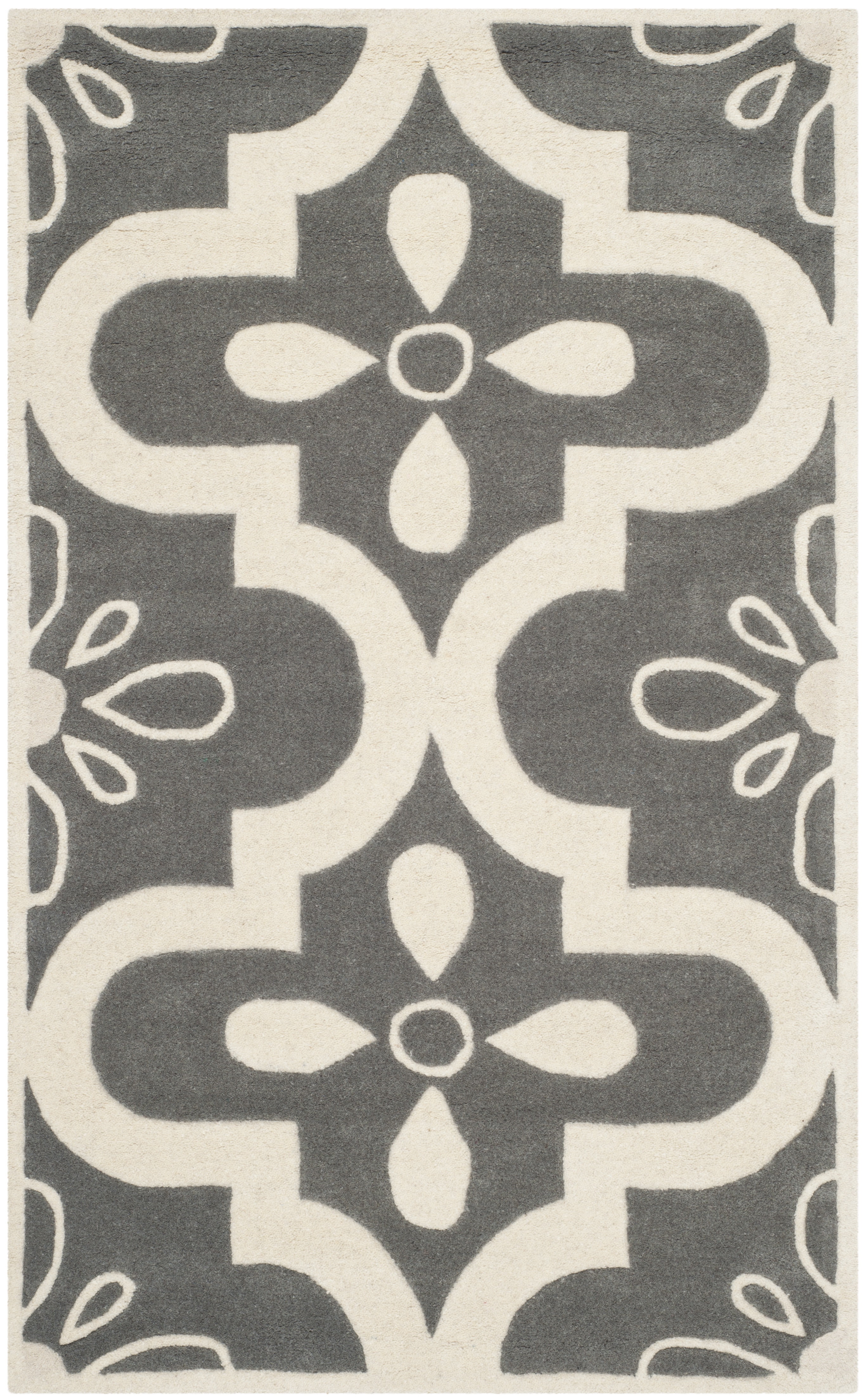 Ivory and Dark Grey Hand-Tufted Wool Area Rug