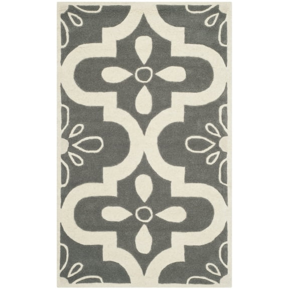 SAFAVIEH Chatham Derrick Geometric Wool Area Rug, Dark Grey/Ivory, 4' x 6'