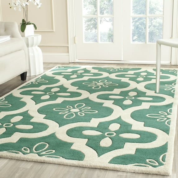 SAFAVIEH Chatham Derrick Geometric Wool Area Rug, Teal/Ivory, 4' x 6'