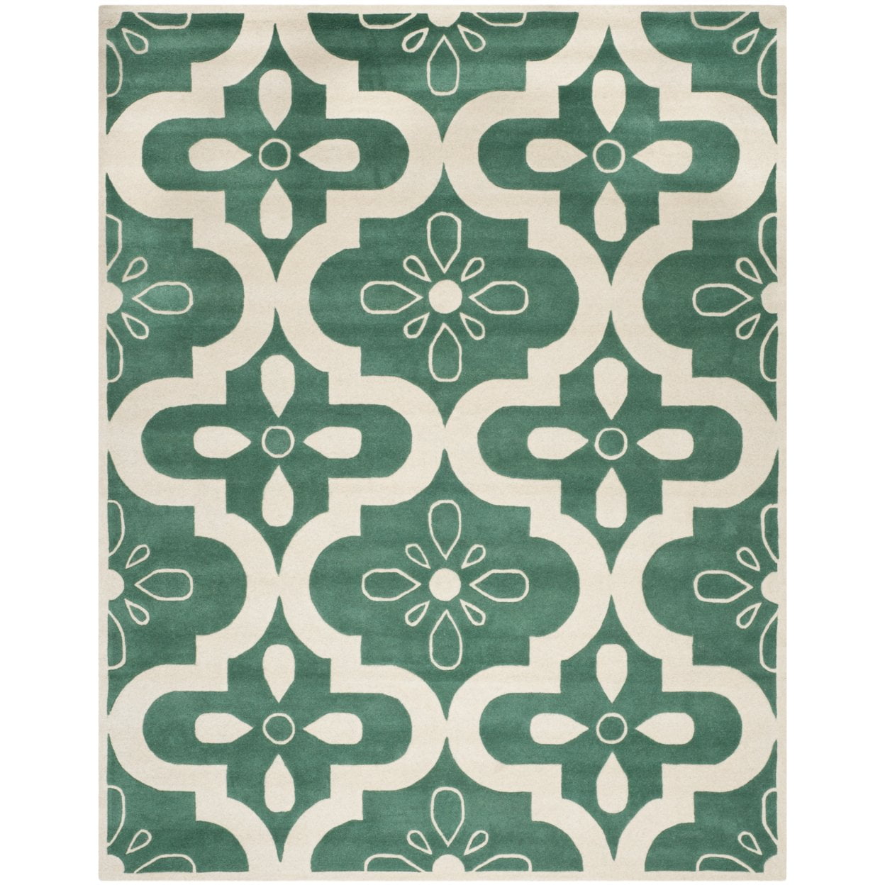 Hand-tufted Teal & Ivory Square Wool Area Rug, 8' x 10'