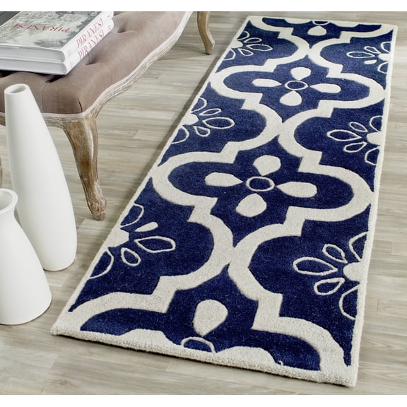 SAFAVIEH Chatham Derrick Geometric Wool Runner Rug, Dark Blue/Ivory, 2'3" x 7'