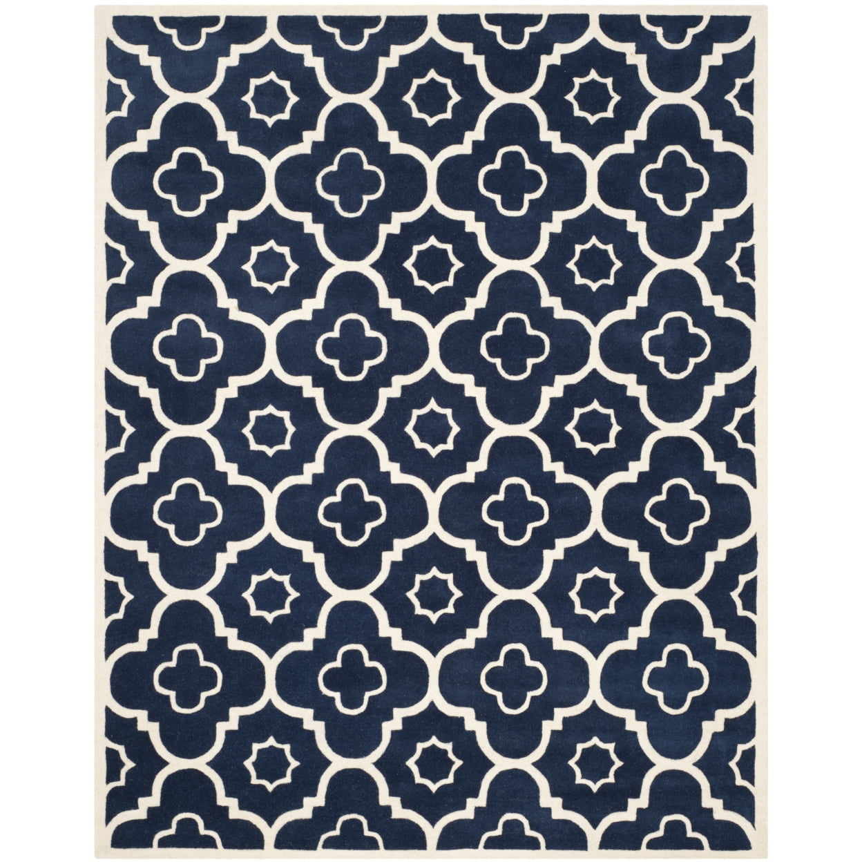 Hand-Tufted Dark Blue Geometric Wool 9' x 12' Area Rug