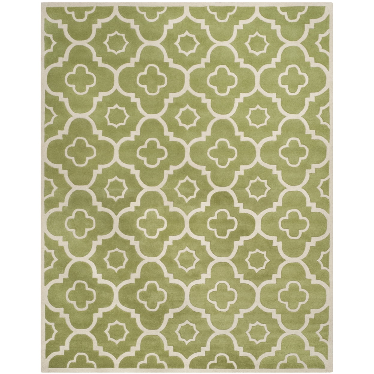 Ivory and Green Hand-Tufted Wool 4' x 6' Geometric Rug