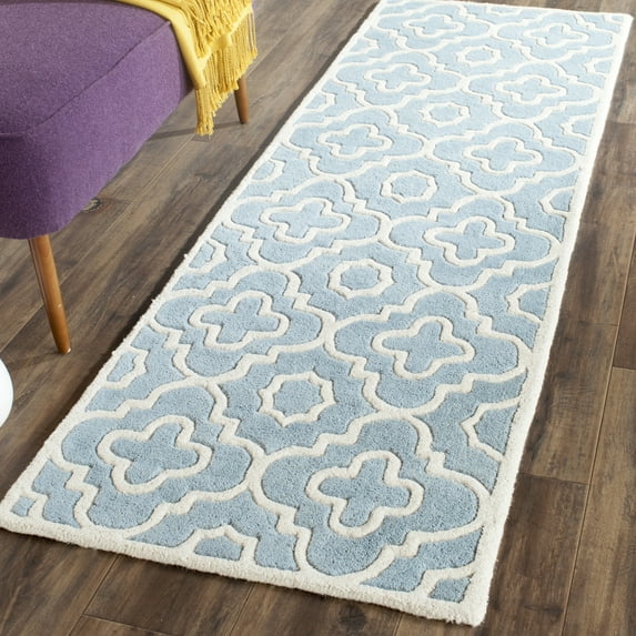 SAFAVIEH Chatham Diego Geometric Wool Runner Rug, Blue/Ivory, 2'3" x 7'