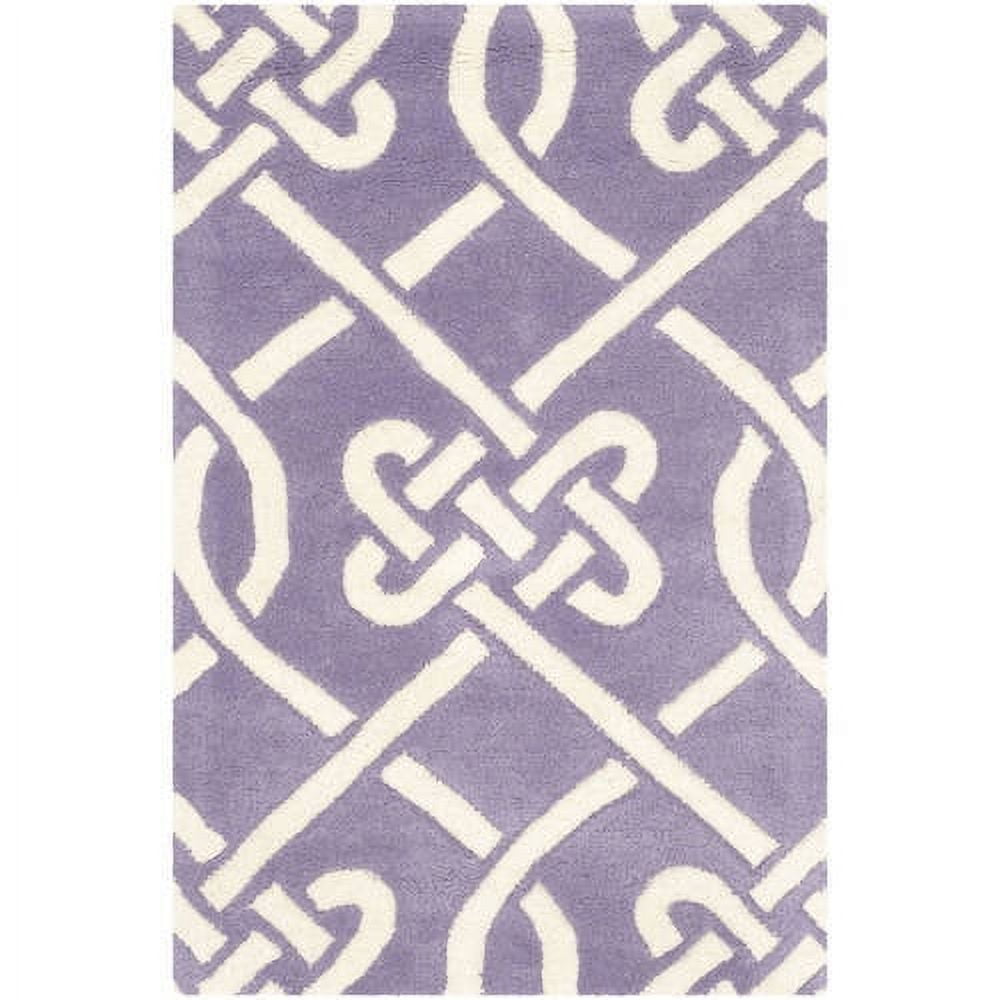 Ivory and Purple Hand-Tufted Wool 4' x 6' Area Rug