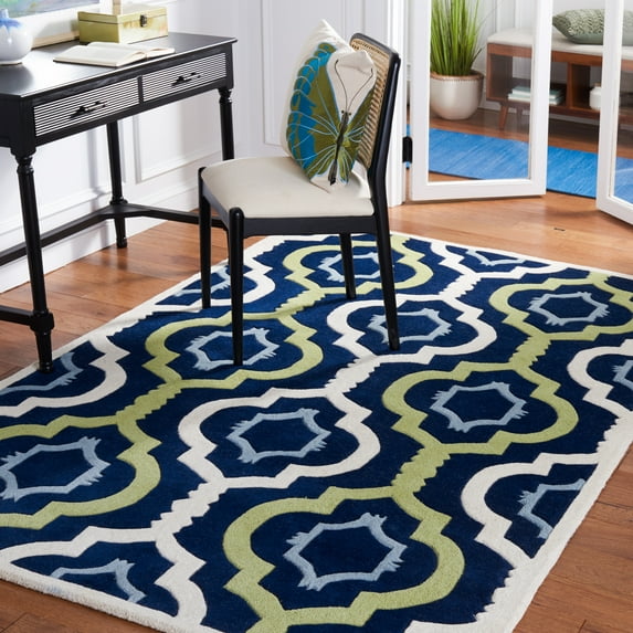 SAFAVIEH Chatham Dylan Geometric Wool Area Rug, Dark Blue/Multi, 7' x 7' Square