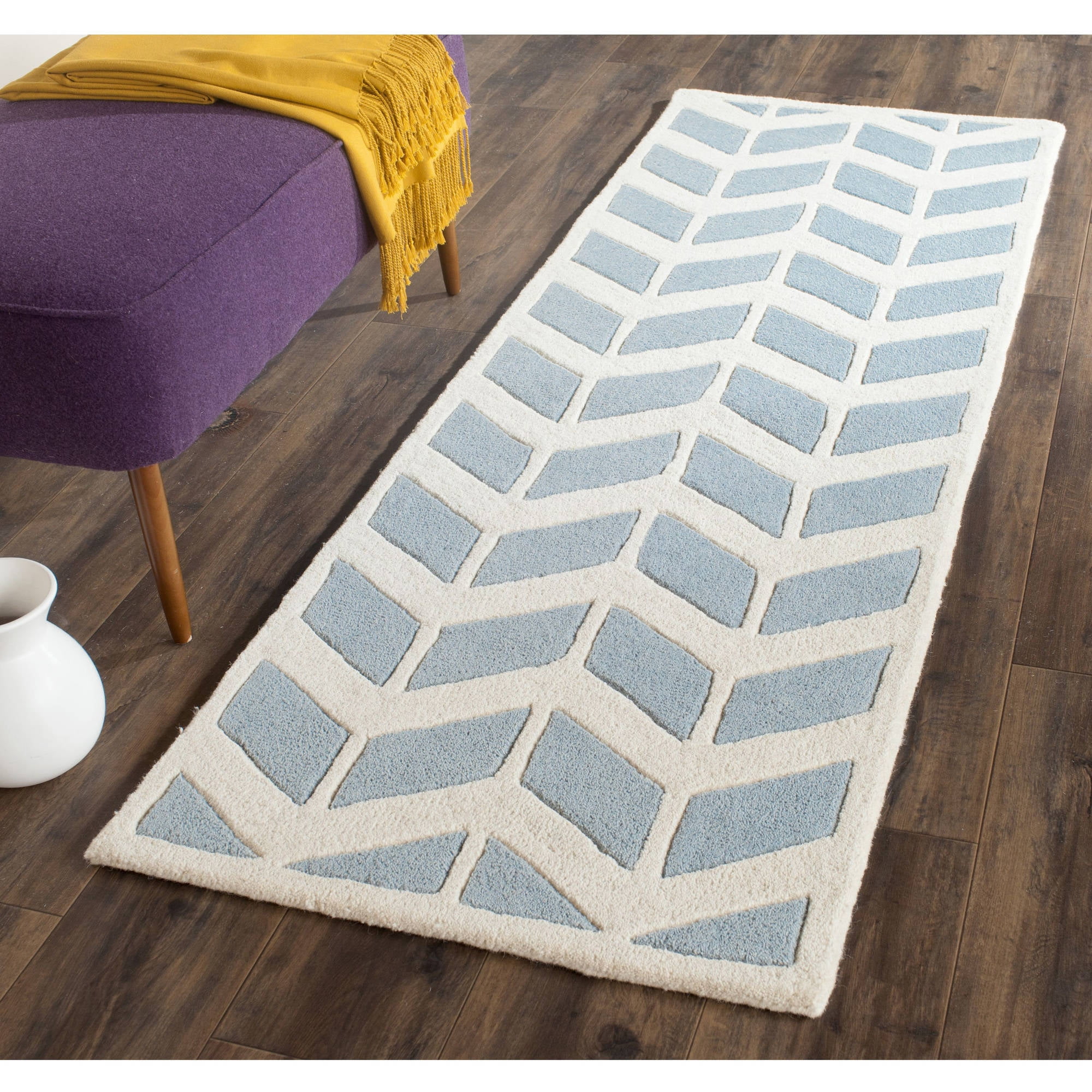 Patterned Wool Runner Rugs SAFAVIEH Chatham Easton Geometric Wool Runner Rug, Blue/Ivory, 2'3