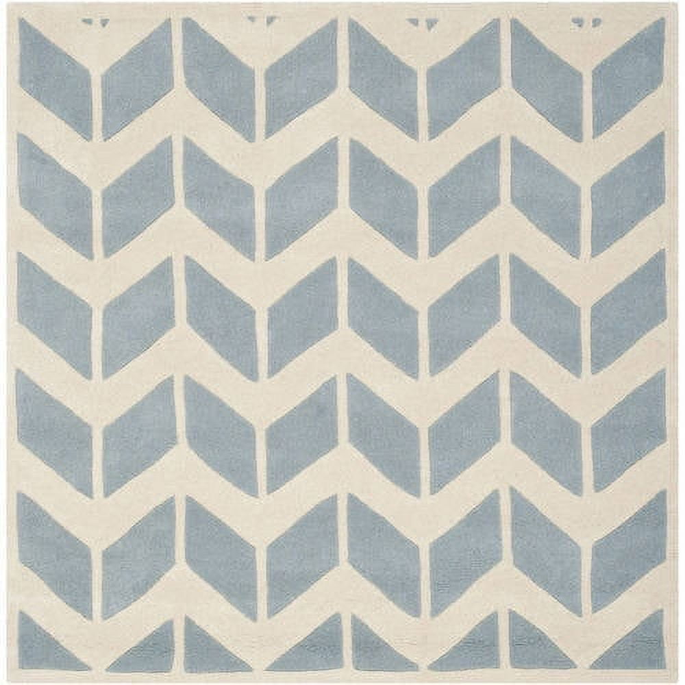 Hand-Tufted Elegance Wool Square Rug in Blue/Ivory, 5' x 5'