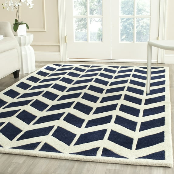 SAFAVIEH Chatham Easton Geometric Wool Area Rug, Dark Blue/Ivory, 5' x 8'