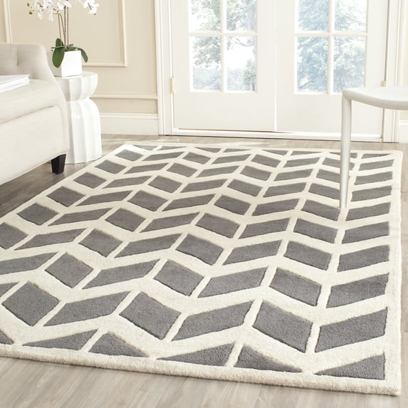 SAFAVIEH Chatham Easton Geometric Wool Area Rug, Dark Gray/Ivory, 3' x 5'