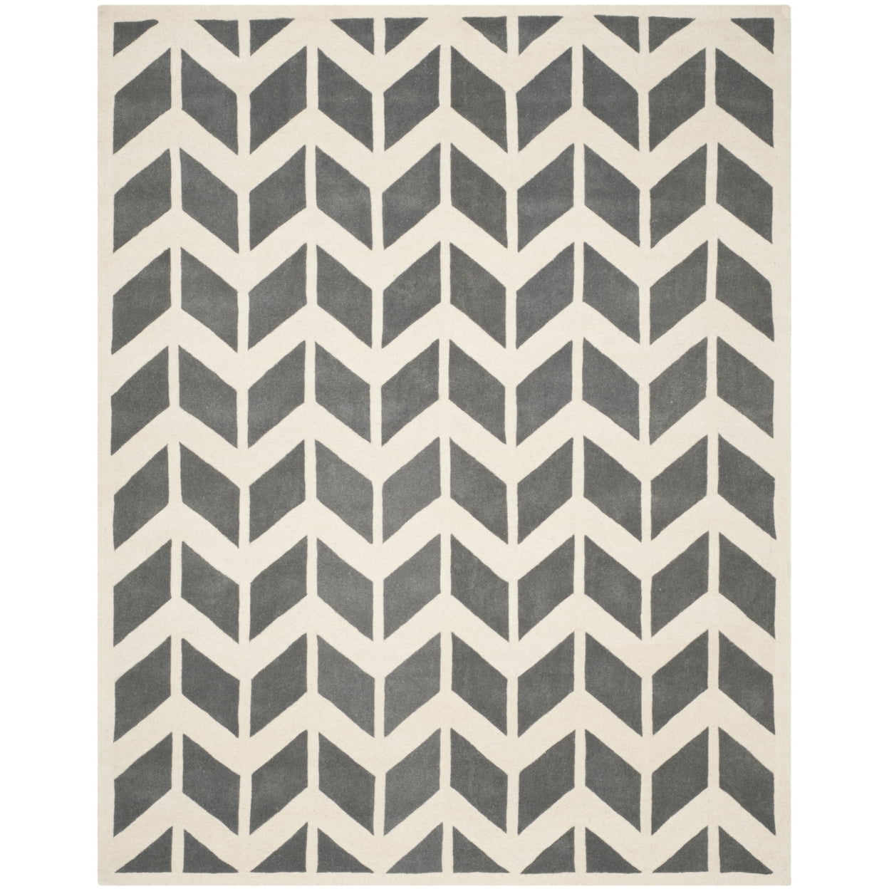 Hand-Tufted Chevron Wool Rug in Dark Grey/Ivory, 8' x 10'