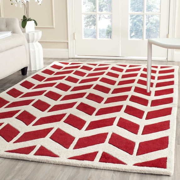 SAFAVIEH Chatham Easton Zigzag Stripes Wool Area Rug, Red/Ivory, 5' x 8'