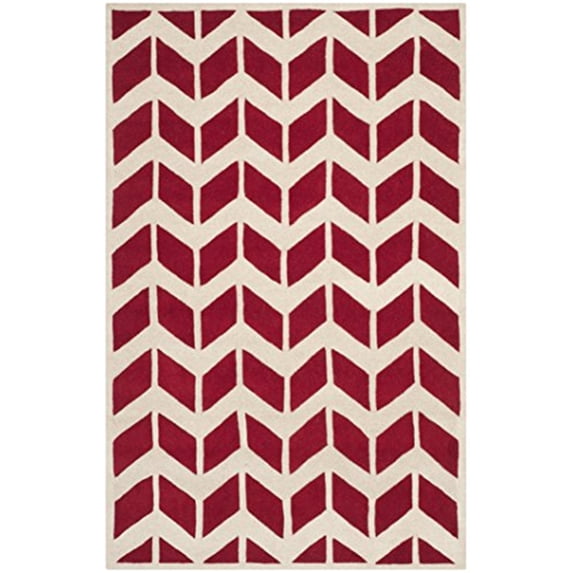 SAFAVIEH Chatham Easton Zigzag Stripes Wool Area Rug, Red/Ivory, 6' x 9'