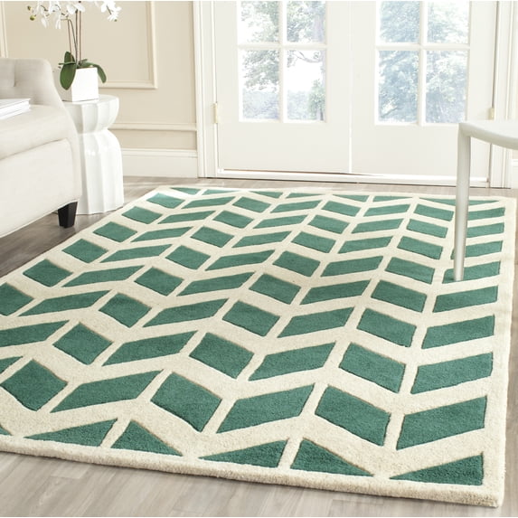 SAFAVIEH Chatham Easton Geometric Wool Area Rug, Teal/Ivory, 3' x 5'