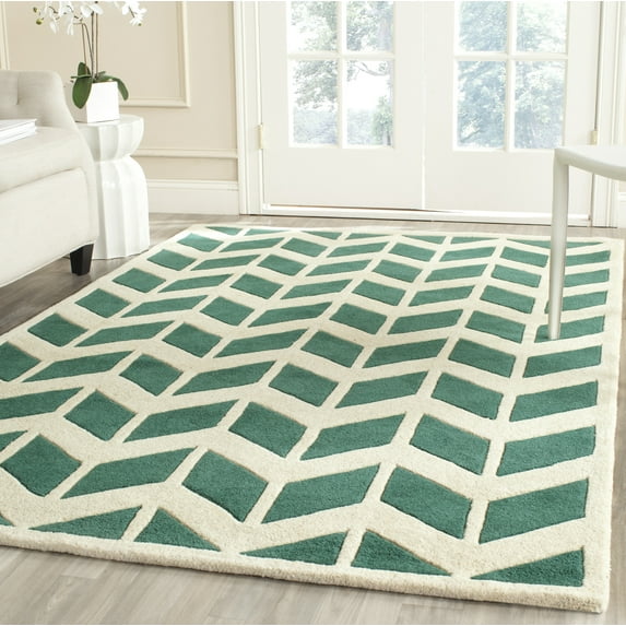 SAFAVIEH Chatham Easton Geometric Wool Area Rug, Teal/Ivory, 6' x 9'