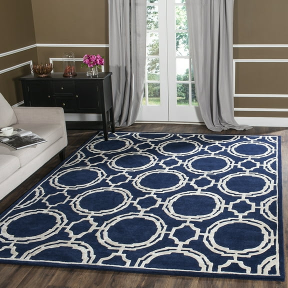 SAFAVIEH Chatham Edwin Geometric Wool Area Rug, Dark Blue/Ivory, 4' x 6'