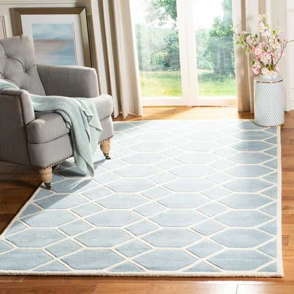 SAFAVIEH Chatham Elwin Geometric Wool Area Rug, Blue/Ivory, 5' x 8'