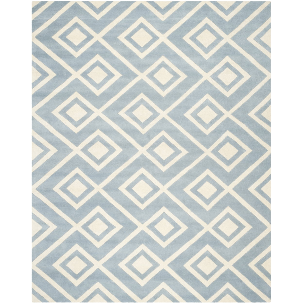 Blue and Ivory Geometric Hand-Tufted Wool Rug, 8' x 10'