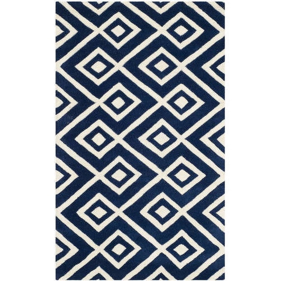 SAFAVIEH Chatham Eric Geometric Tessellation Wool Area Rug, Dark Blue/Ivory, 8' x 10'
