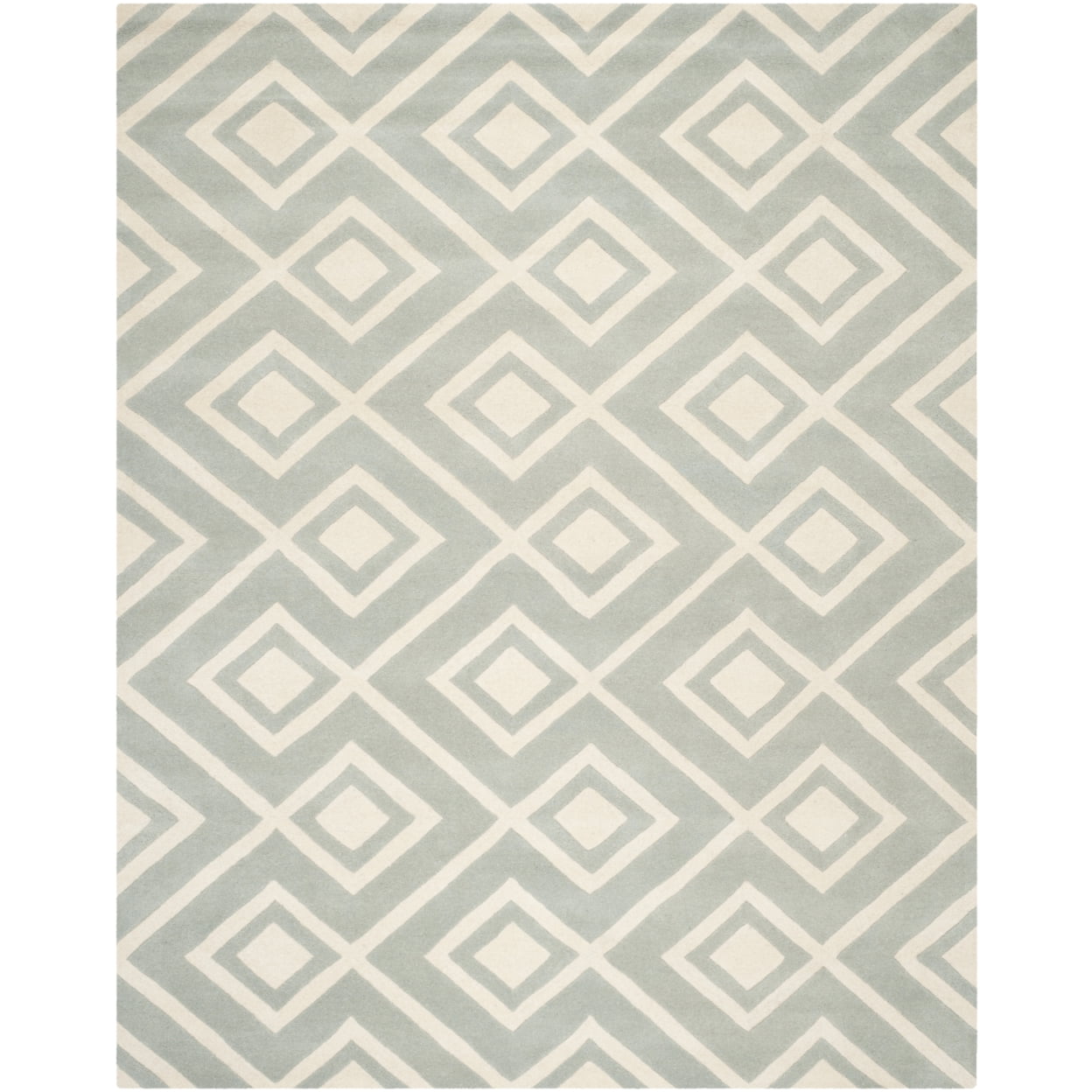 Grey and Ivory Hand-Tufted Wool Geometric 9' x 12' Rug