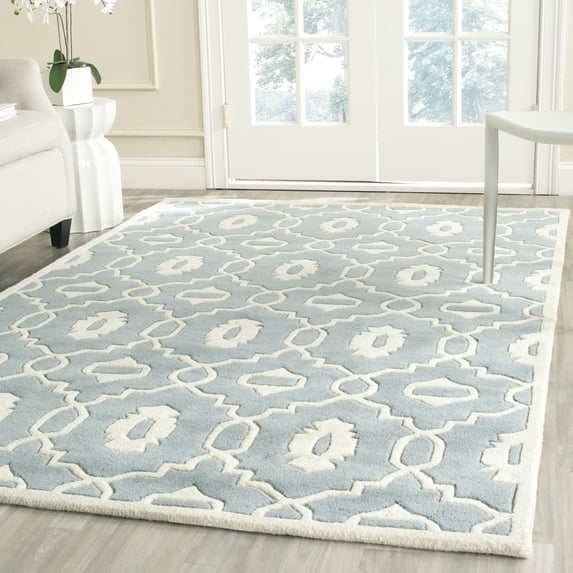 SAFAVIEH Chatham Ethan Geometric Wool Area Rug, Blue/Ivory, 4' x 6'