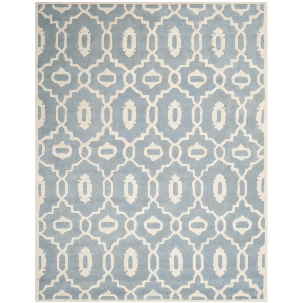 Blue and Ivory Hand-Tufted Wool Geometric Square Rug