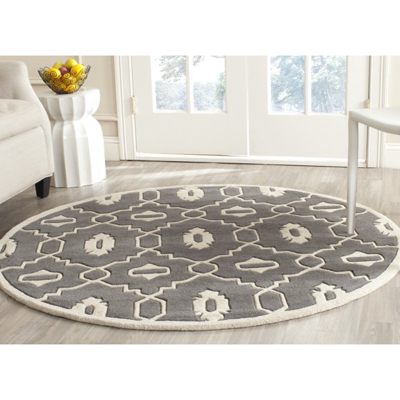 SAFAVIEH Chatham Ethan Geometric Wool Area Rug, Dark Gray/Ivory, 5' x 5' Round