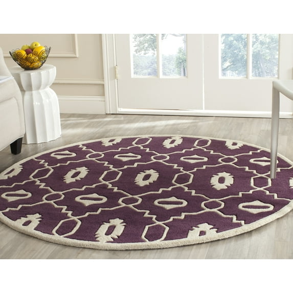SAFAVIEH Chatham Ethan Geometric Wool Area Rug, Purple/Ivory, 5' x 5' Round