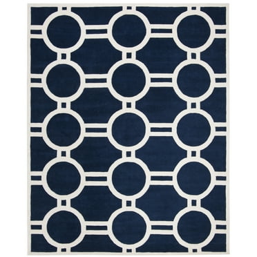 SAFAVIEH Chatham Felix Geometric Circles Wool Area Rug, Dark Blue/Ivory, 3' x 5'