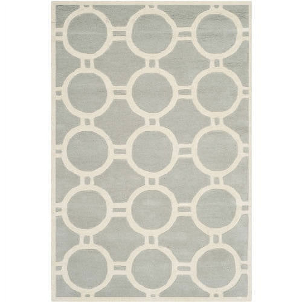 Grey and Ivory Hand-Tufted Wool Geometric 6' x 9' Rug