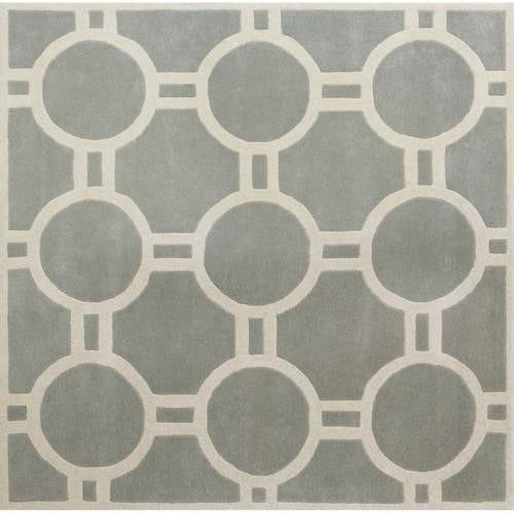 Grey and Ivory Hand-Tufted Wool Geometric Square Rug