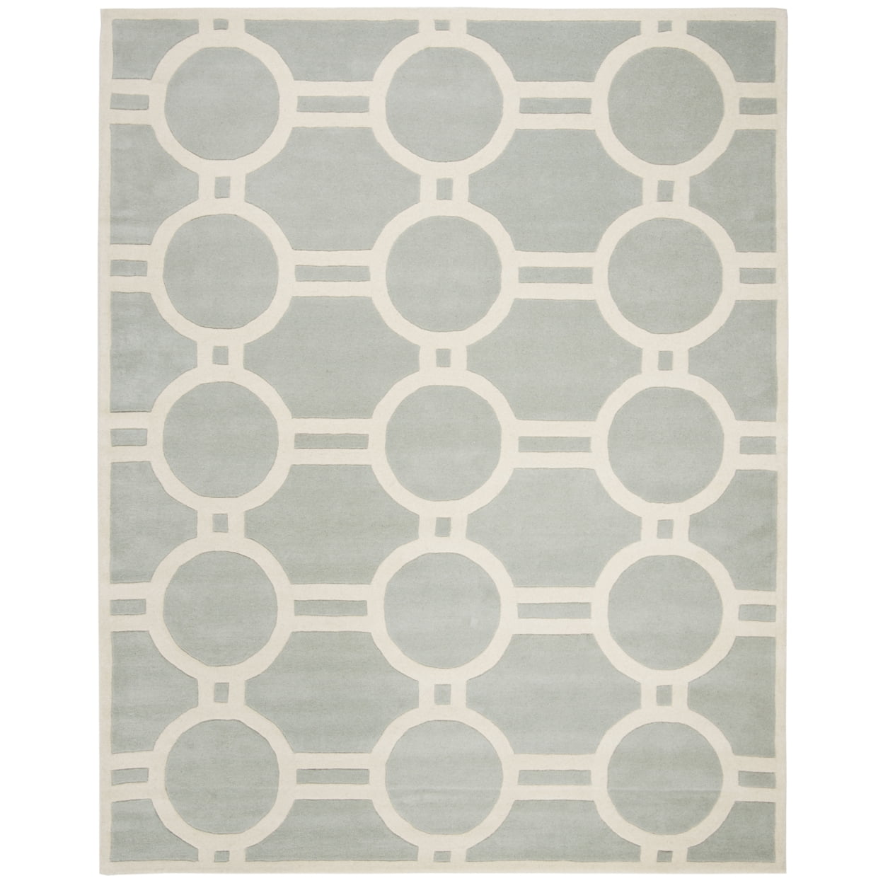 Grey and Ivory Hand-Tufted Wool Geometric Square Rug
