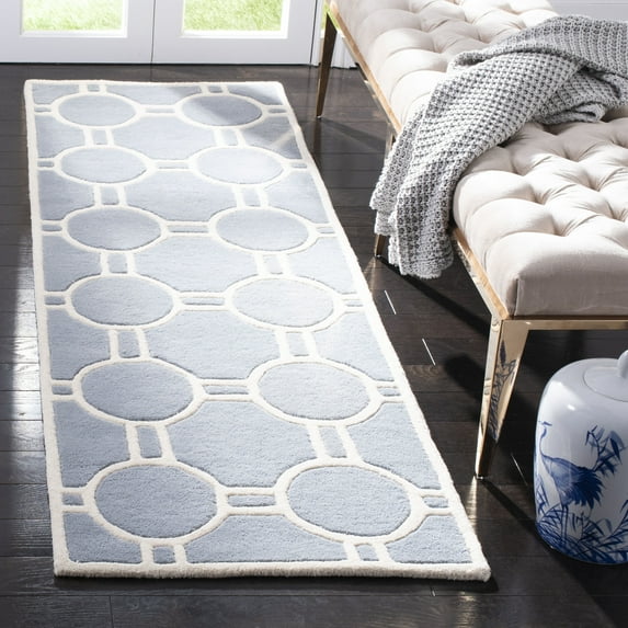 SAFAVIEH Chatham Felix Geometric Wool Runner Rug, Blue/Ivory, 2'3" x 7'