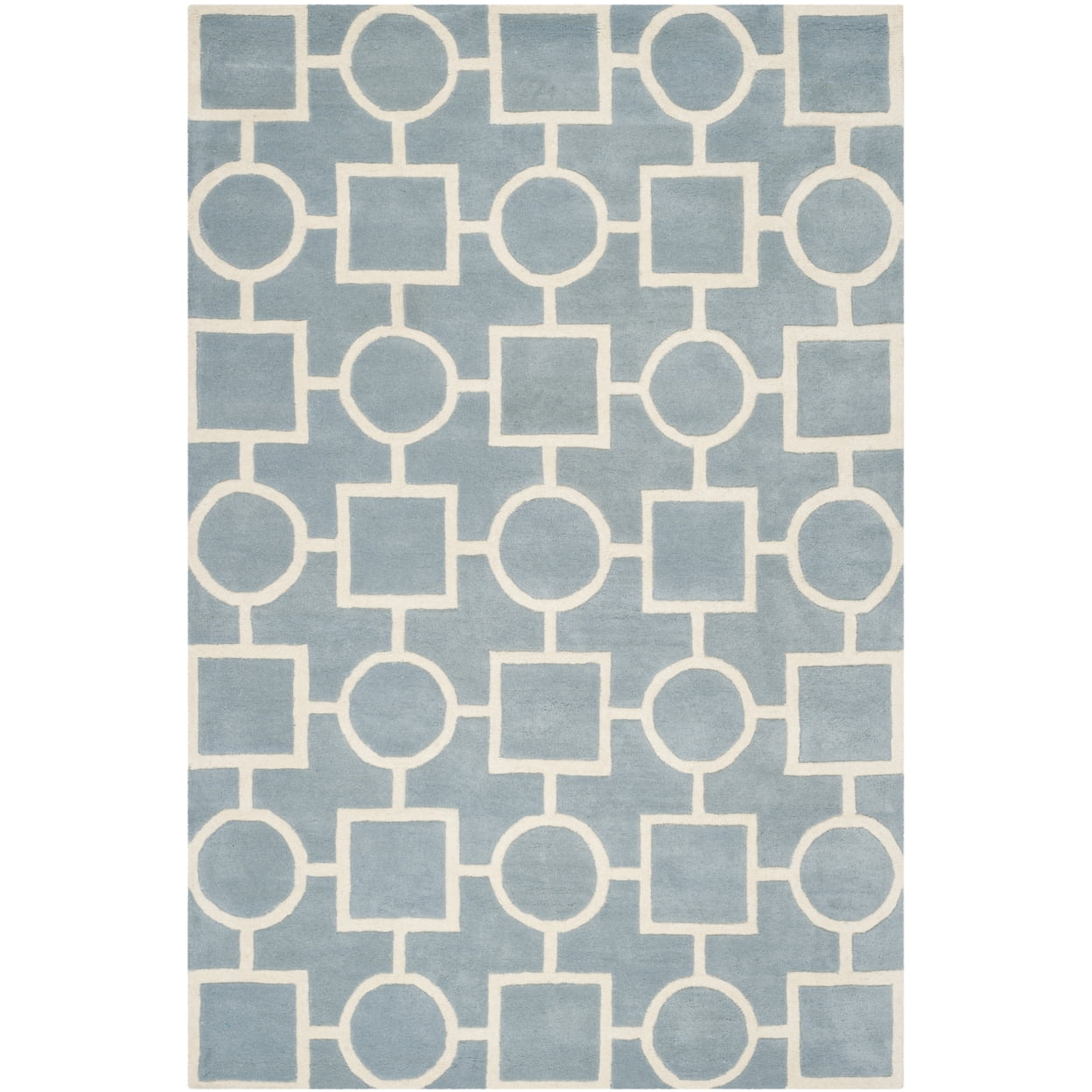 Blue and Ivory Geometric Hand-Tufted Wool Rug, 6' x 9'