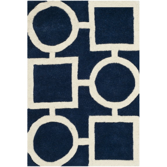 SAFAVIEH Chatham Francis Geometric Wool Area Rug, Dark Blue/Ivory, 2' x 3'
