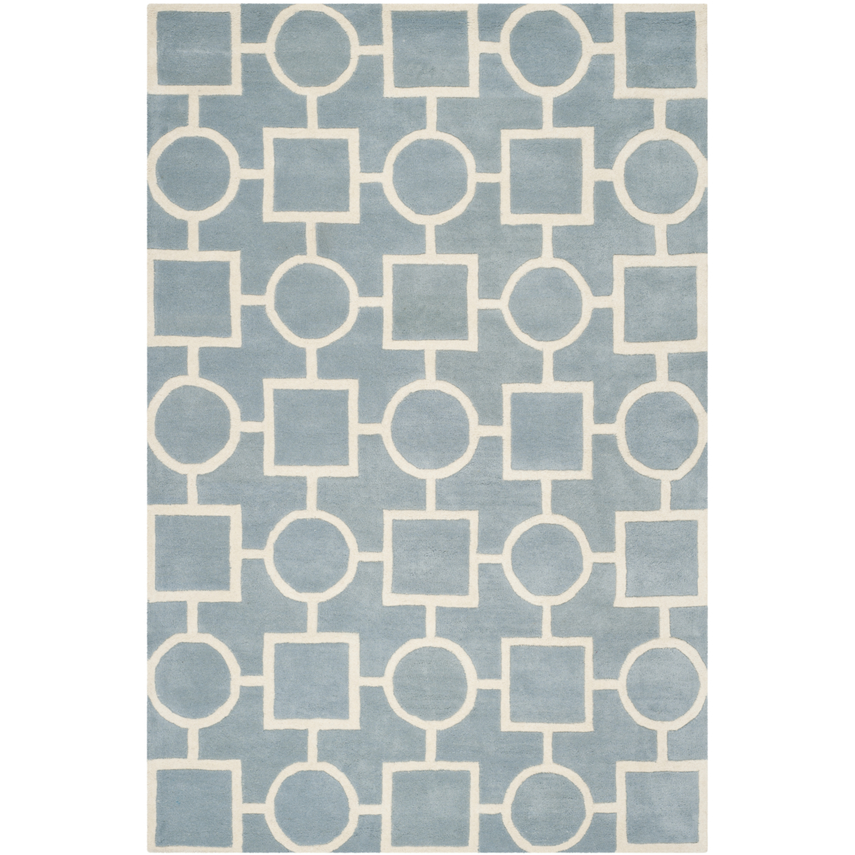 Blue and Ivory Geometric Hand-Tufted Wool 9' x 12' Rug